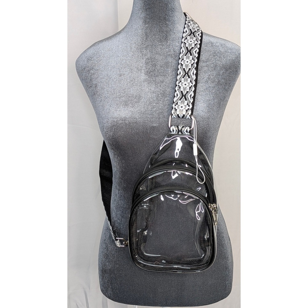 CLUCI Clear Stadium Approved Sling Bag Black White Strap Crossbody NWOT